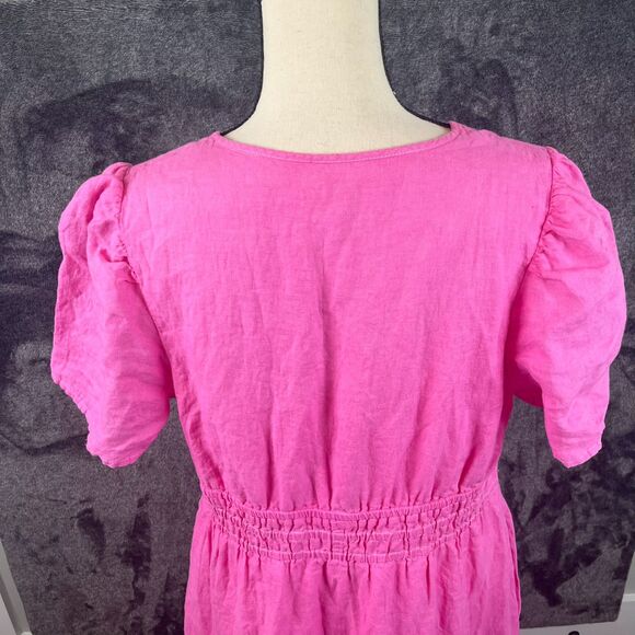 Quince European Linen Tiered Maxi Dress Lined Pink Women's L Cinch Waist - Picture 8 of 12